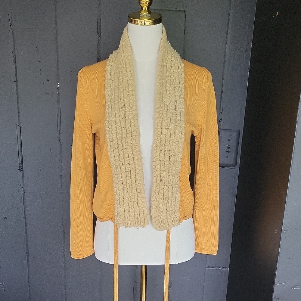 Michael Simon Mustard Cardigan with Cream Collar